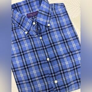Ralph Lauren Purple Label Blue Plaid Button-Down Shirt- Size L